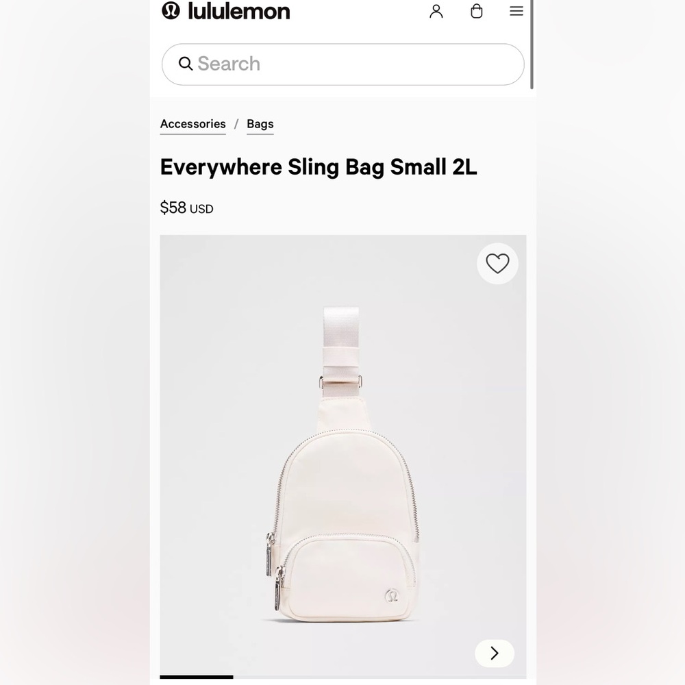 NWT Lululemon Everywhere Sling Bag in Ivory